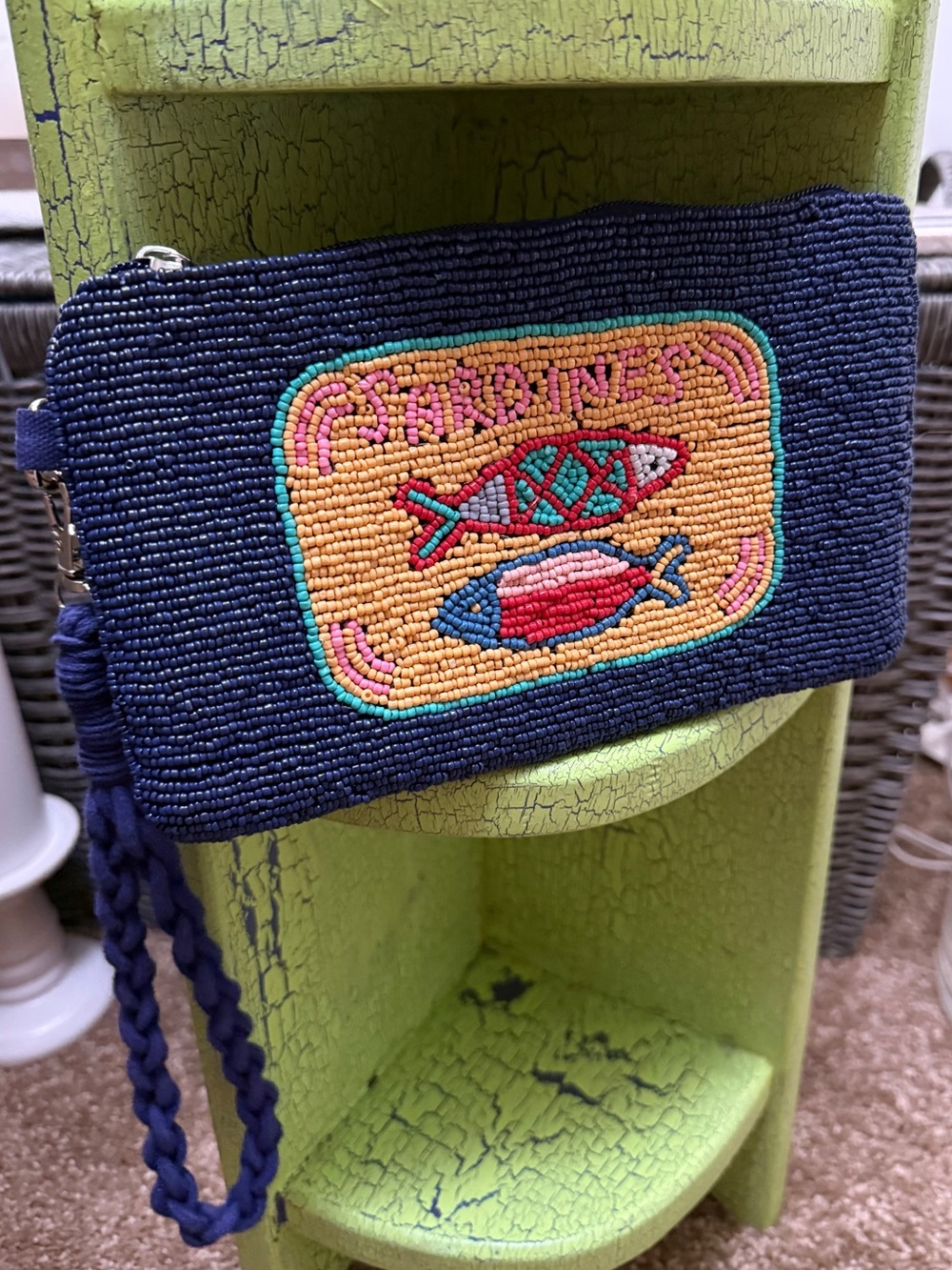 Viral TikTok Sardines Navy Beaded Wristlet Pouch with Colorful Fish Design India